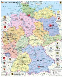 Stiefel Wandkarte Großformat Deutschland politisch mit Wappen von Stiefel